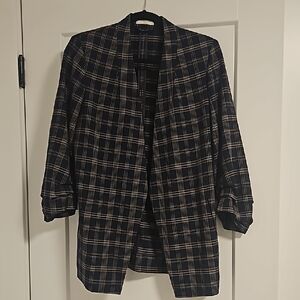 Babaton Power Blazer Size 8 Blue And Beige Plaid